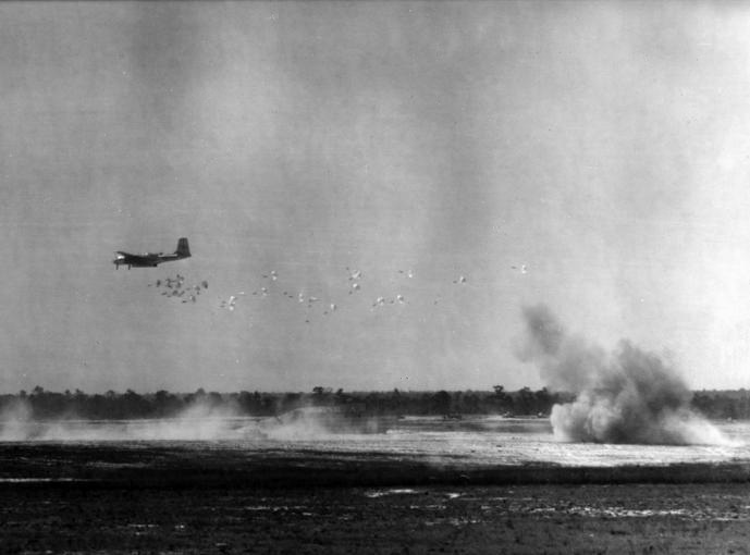 A-26 Invader dropping parafrag bombs during a training exercise
