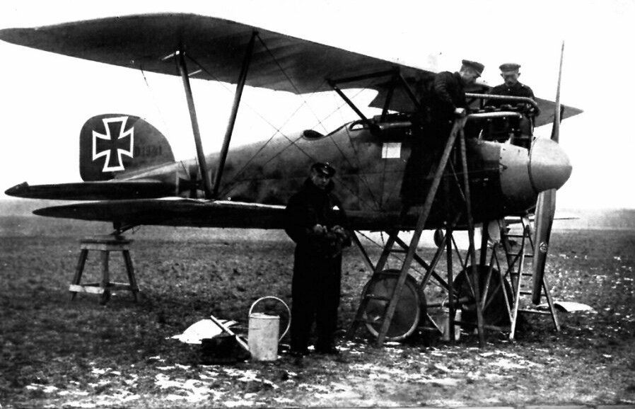 German ace Ernst Udet standing with his Albatros D.III, c.1917