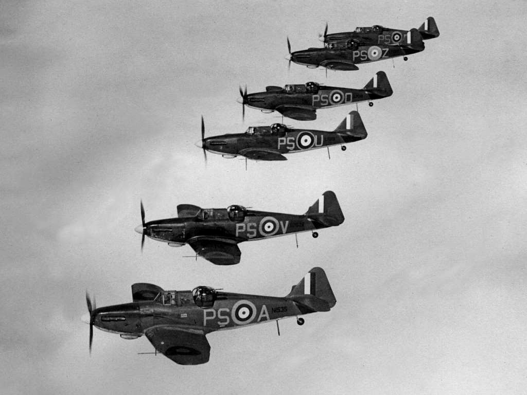 Boulton Paul Defiant turret fighter in flight