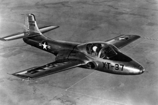 The Cessna XT-37 prototype in flight in 1954.