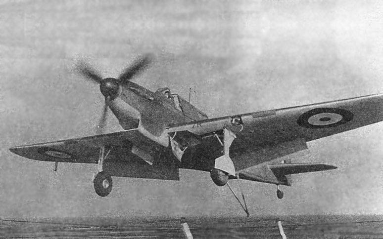 Fairey Fulmar Mk I landing on an aircraft carrier