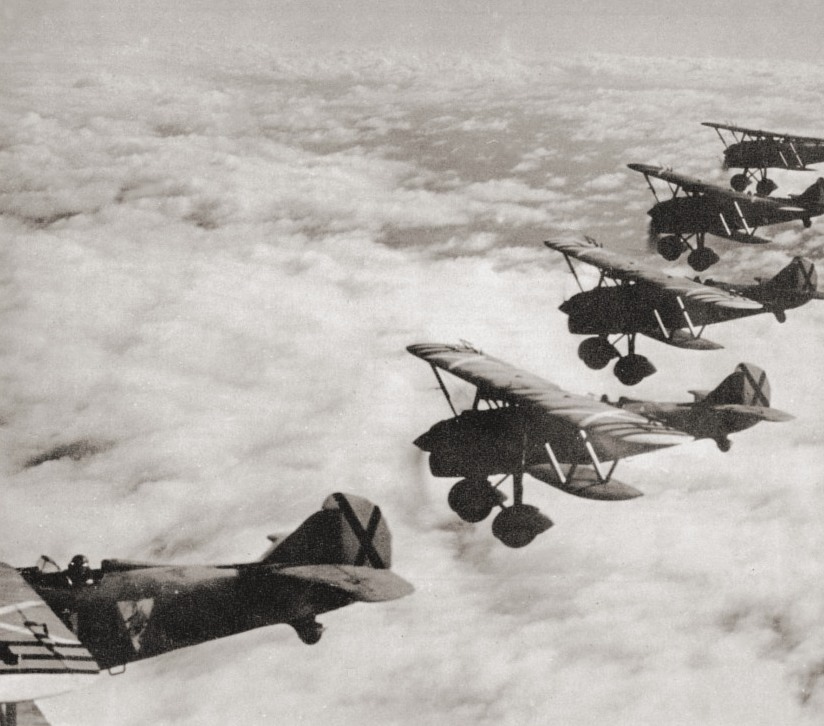 A line-up of Fiat CR.32 biplane fighters of the Regia Aeronautica