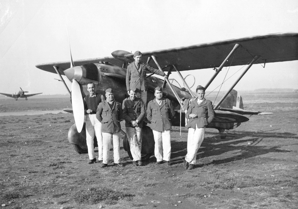 A preserved Fiat CR.32 biplane fighter on display