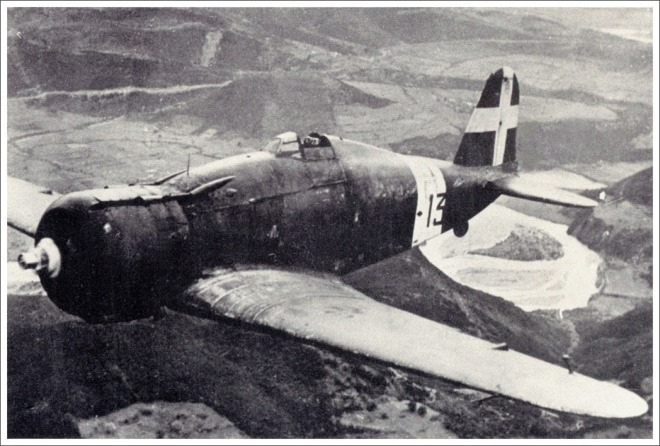 A Fiat G.50 Freccia in flight, showing its clean monoplane lines