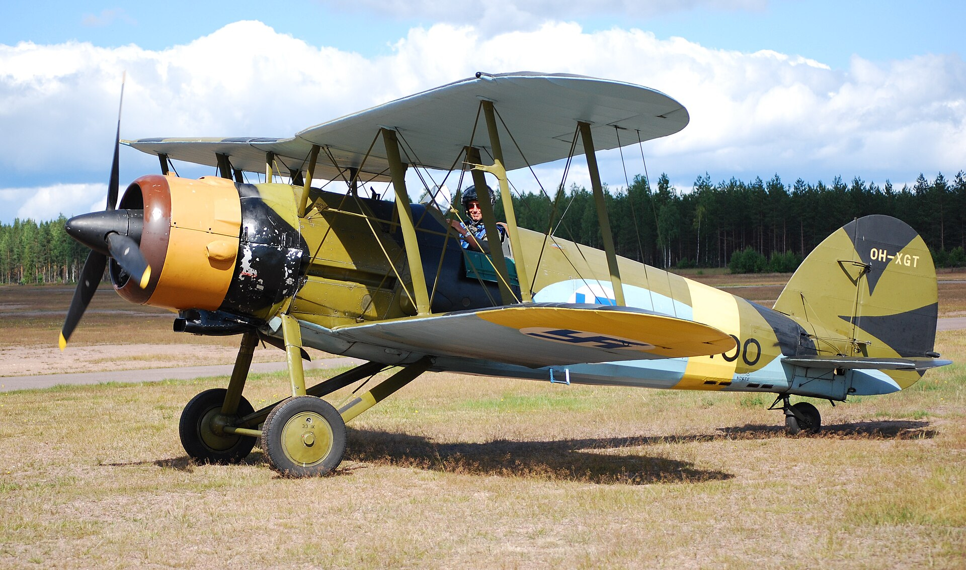A preserved Gloster Gauntlet biplane fighter in flight