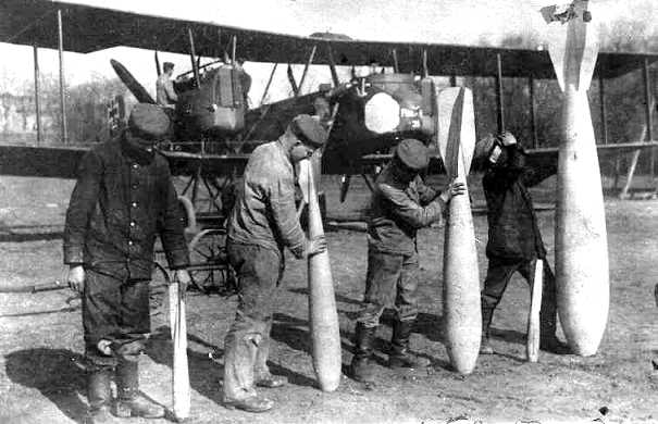Bombs being prepared for a Gotha bomber raid