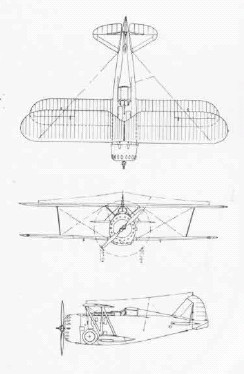 Three-view drawing of the Grumman F3F