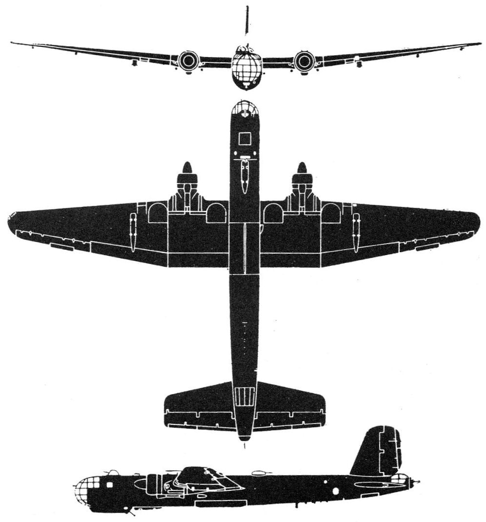 Heinkel He 177 A-5 three-view line drawing