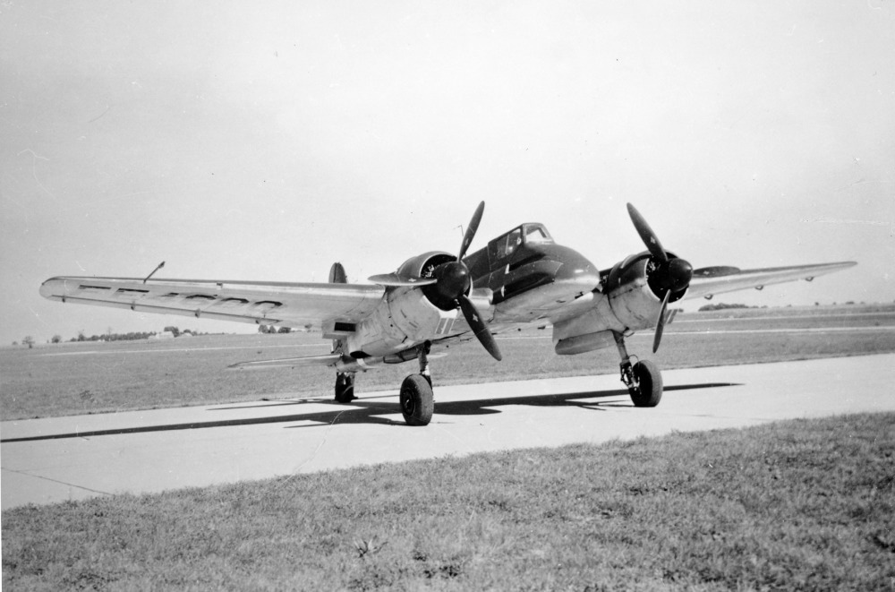 An Hs 129 B-1 (US evaluation number FE-4600) after capture, showing the stubby fuselage and podded engines.