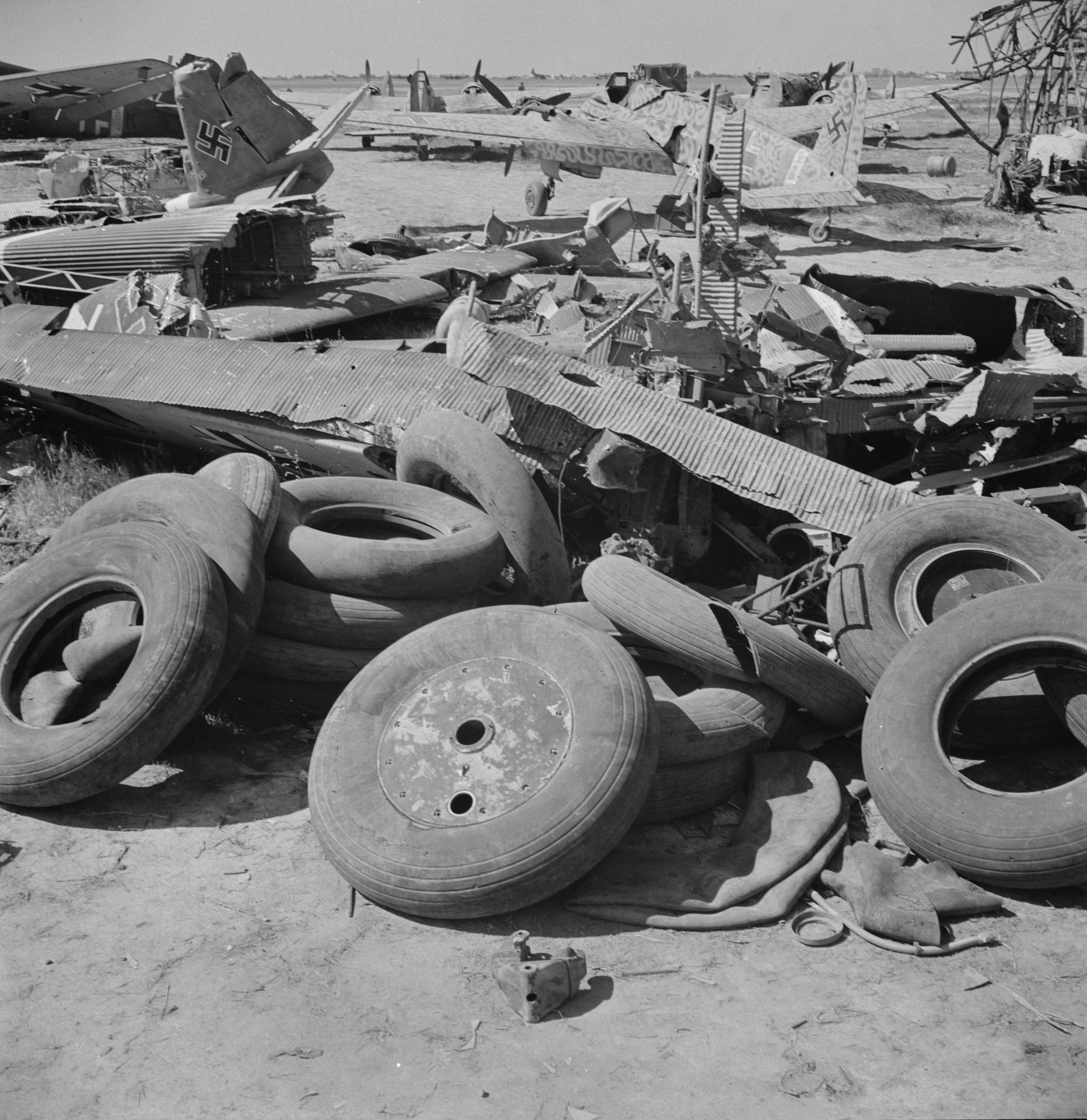Abandoned Hs 129Bs at El Aouina airfield, Tunisia, after the Axis collapse in North Africa, May 1943.