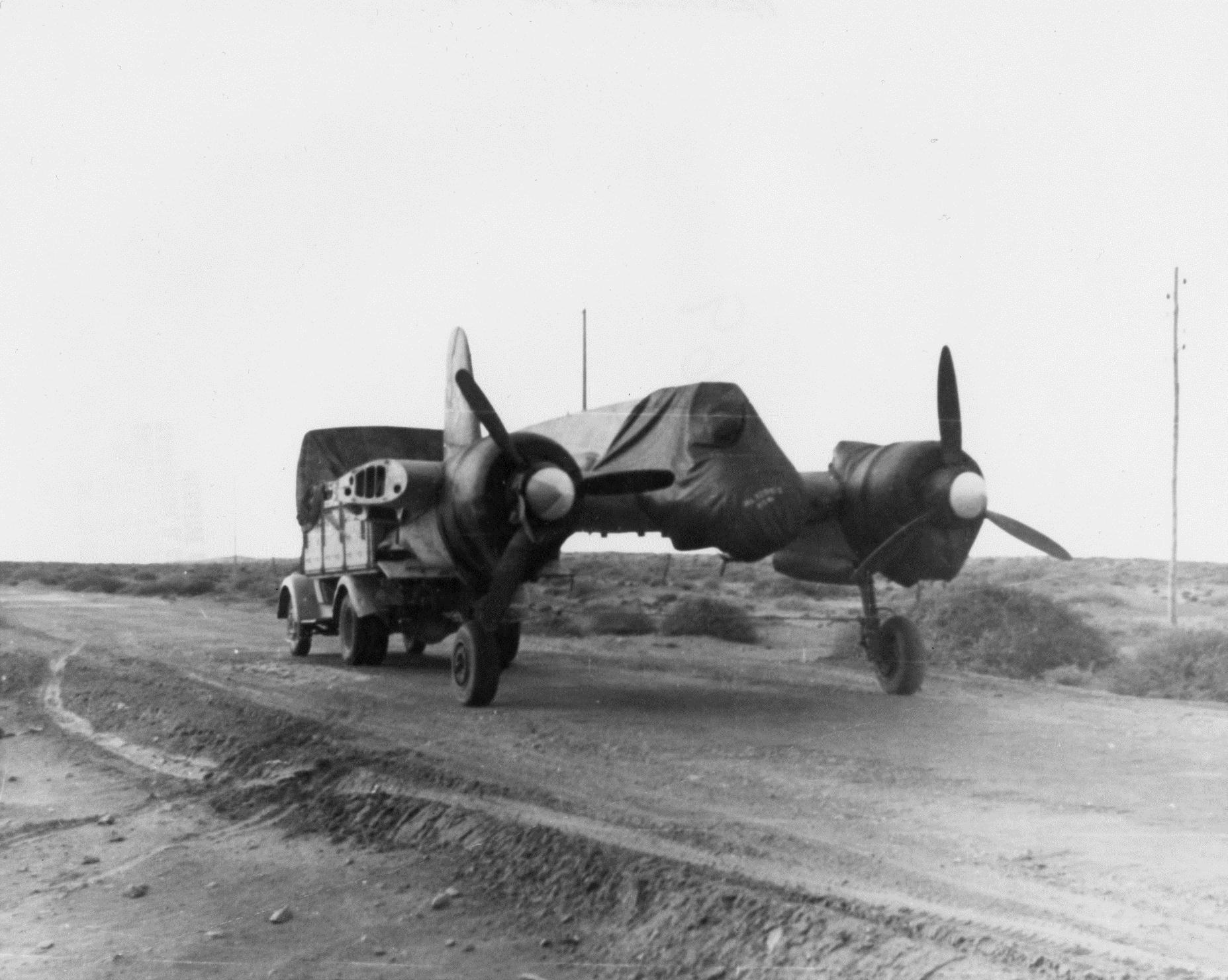An Hs 129 fuselage, its outer wings removed, towed by an Opel Blitz truck — a glimpse of the type’s ground handling, c. 1939.