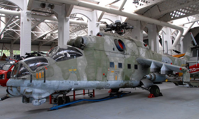 A Mil Mi-24 Hind-D, the definitive tandem-cockpit gunship variant.