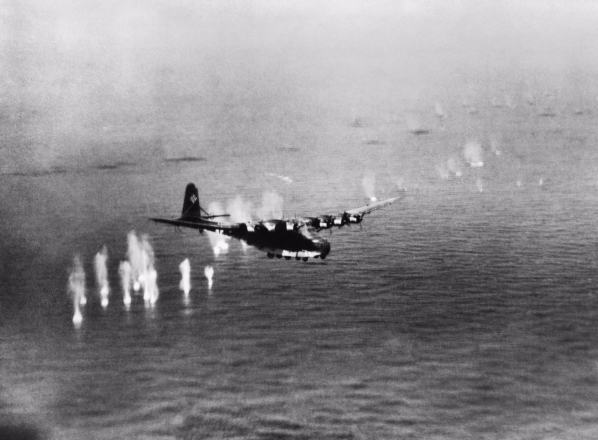 Gun-camera frame from an RAF No. 14 Squadron Marauder attacking a Luftwaffe Me 323 off Corsica, 1943