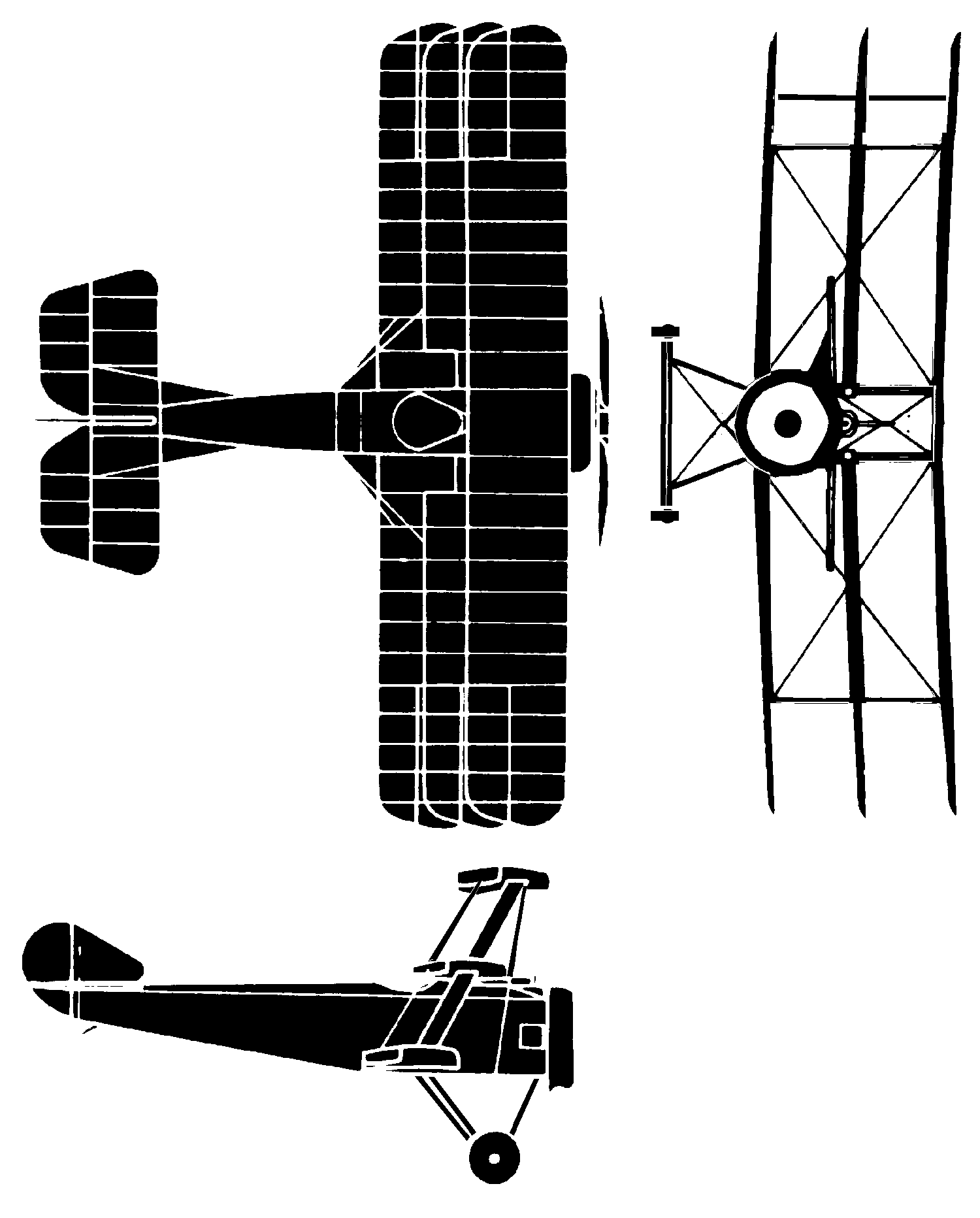 Three-view silhouette drawing of the Sopwith Triplane