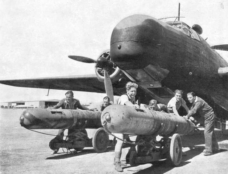 Torpedoes ready for loading aboard a Vickers Wellington torpedo-bomber