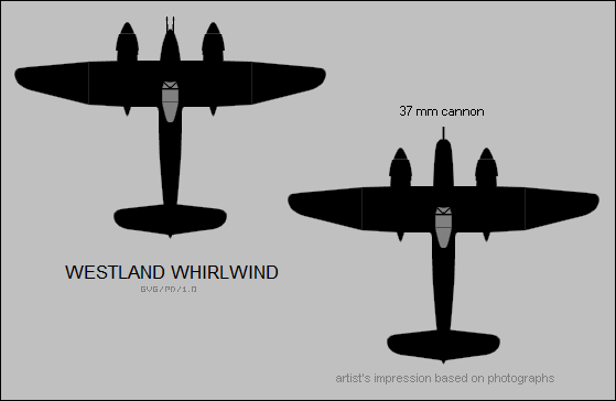 Top-view planform silhouette of the Westland Whirlwind