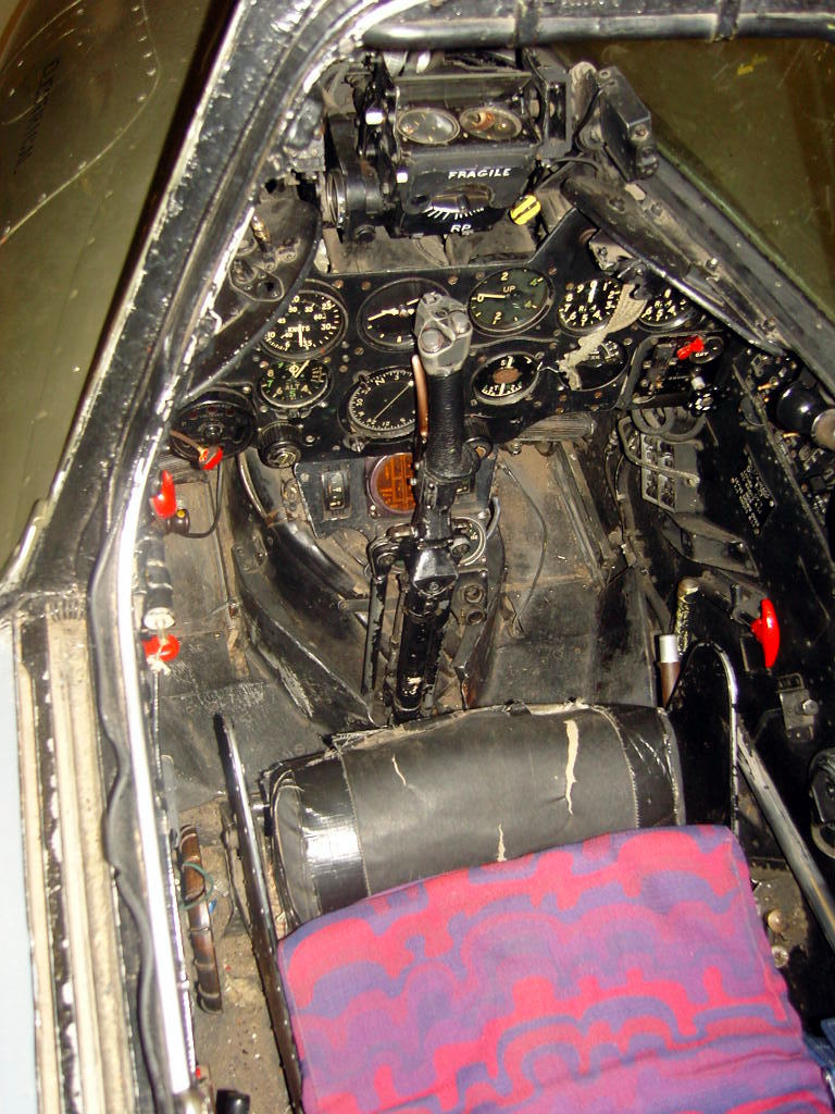 Inside the Meteor F.8 cockpit simple analogue instruments of the first jet generation.