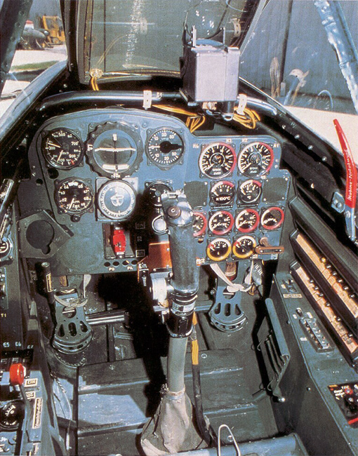 The cockpit of a Messerschmitt Me 262 the first-generation jet-fighter office.