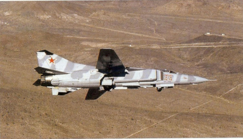 Mikoyan-Gurevich MiG-23 Flogger in flight with wings swept