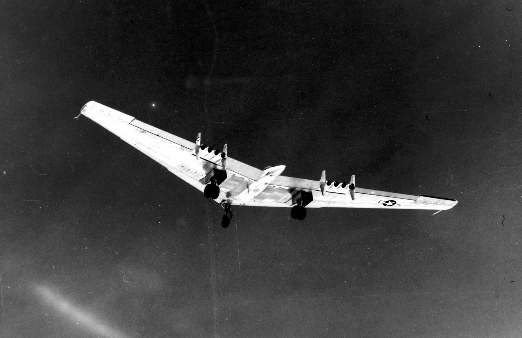 Northrop YB-49 jet flying wing bomber prototype in flight