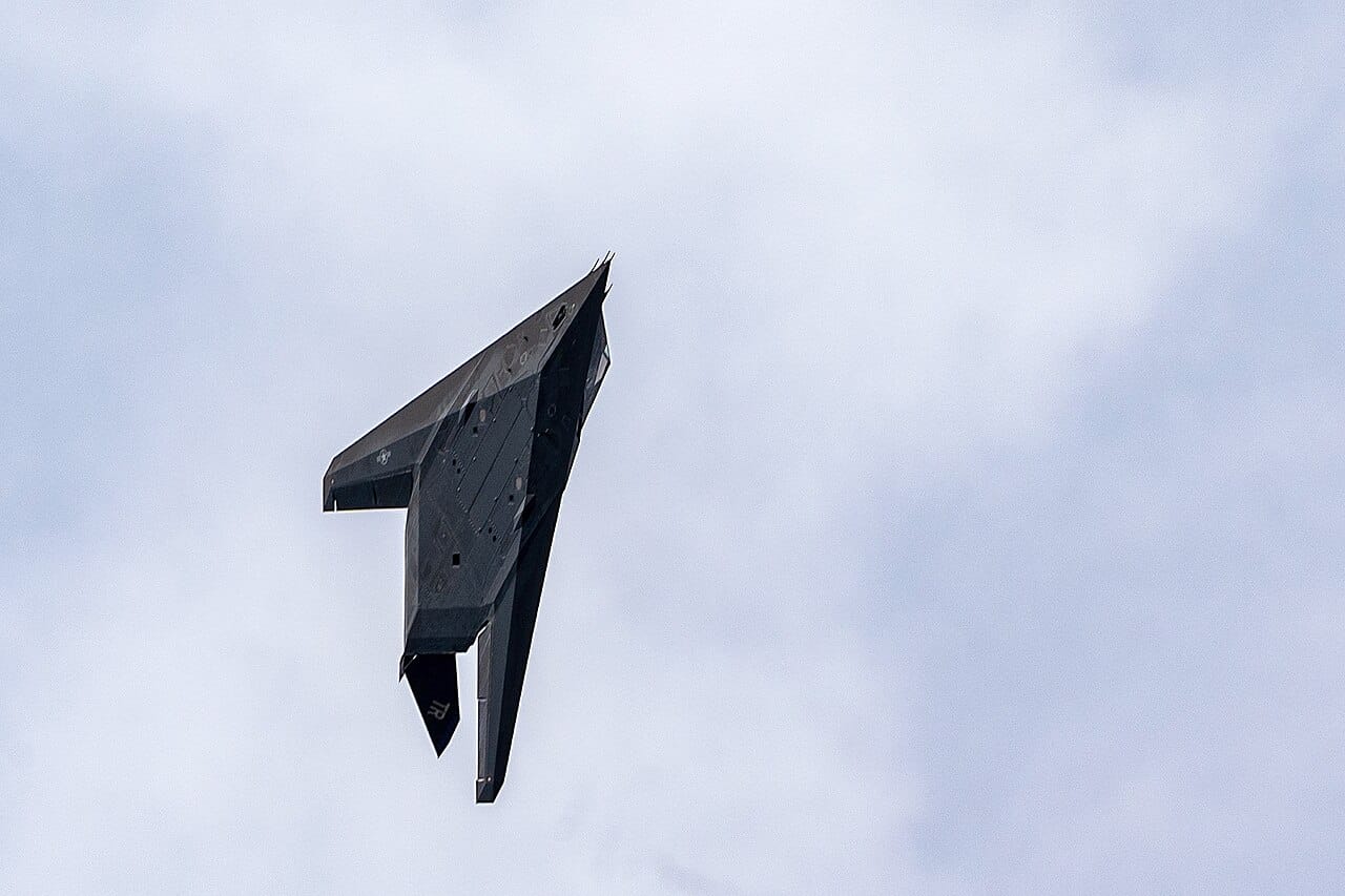 The F-117’s Explosive Secret Won’t Retire F-117 Nighthawk stealth jet on final approach with landing gear down