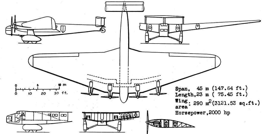 Three-view drawing of the Junkers G.38