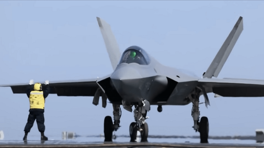 A PLA Navy J-35 on a carrier deck