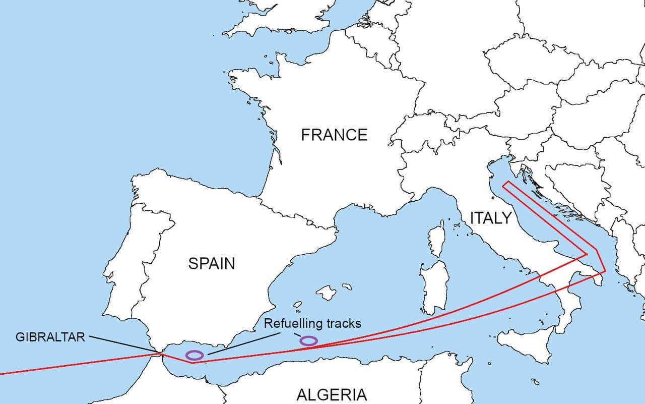 Map of the Operation Chrome Dome southern route