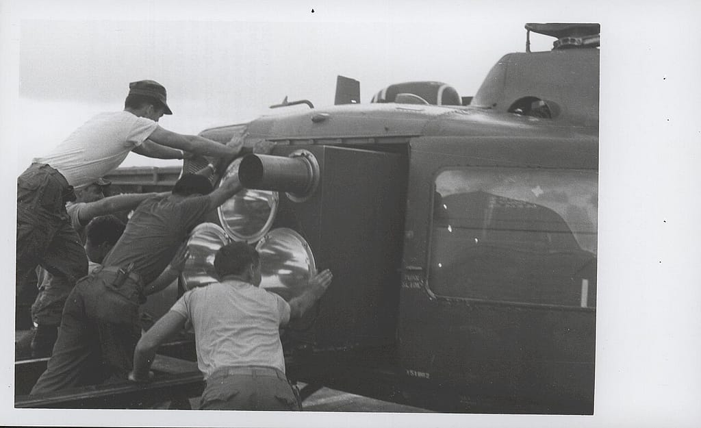 US Marine UH-1E Huey fitted with a searchlight, Vietnam