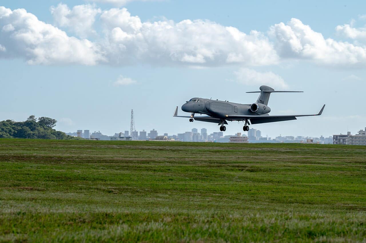 A US Air Force EA-37B Compass Call electronic-warfare jet