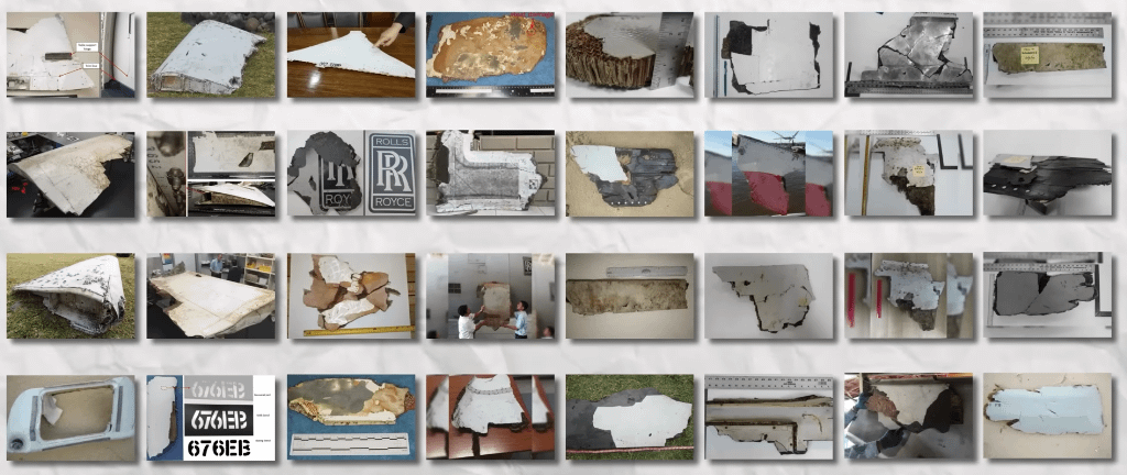 Compiled images of debris recovered and attributed to MH370