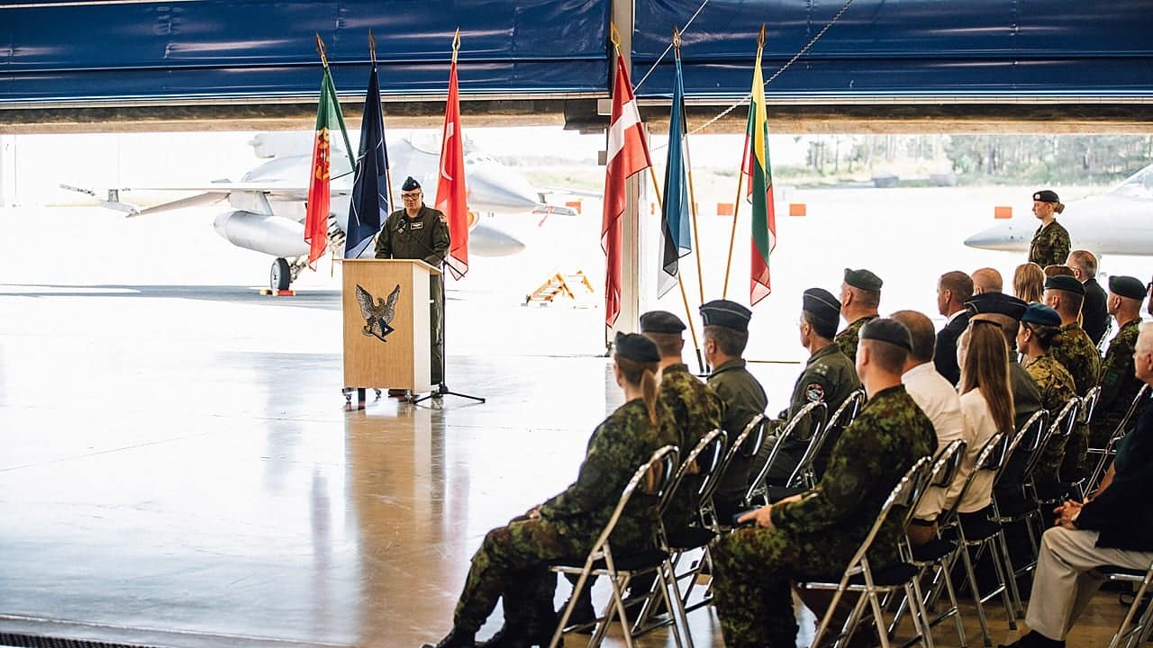 Turkish Air Force takes over Baltic Air Policing at Amari Handover ceremony at Amari Air Base as Turkey takes over the NATO Baltic mission from Portugal