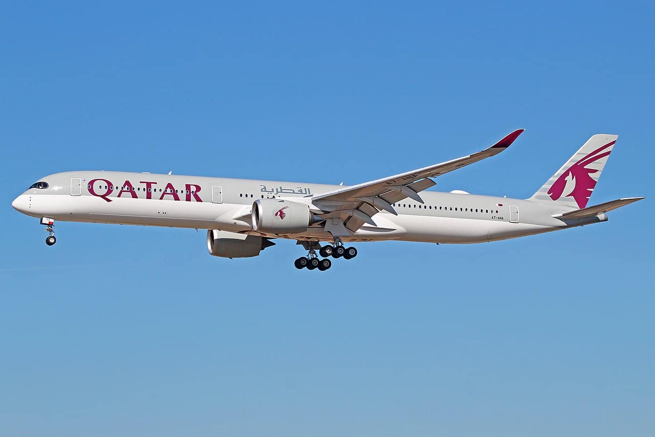 Qatar Just Flew a 283-Seat Jet 80 Miles A Qatar Airways Airbus A350 in the airline's grey-and-maroon livery