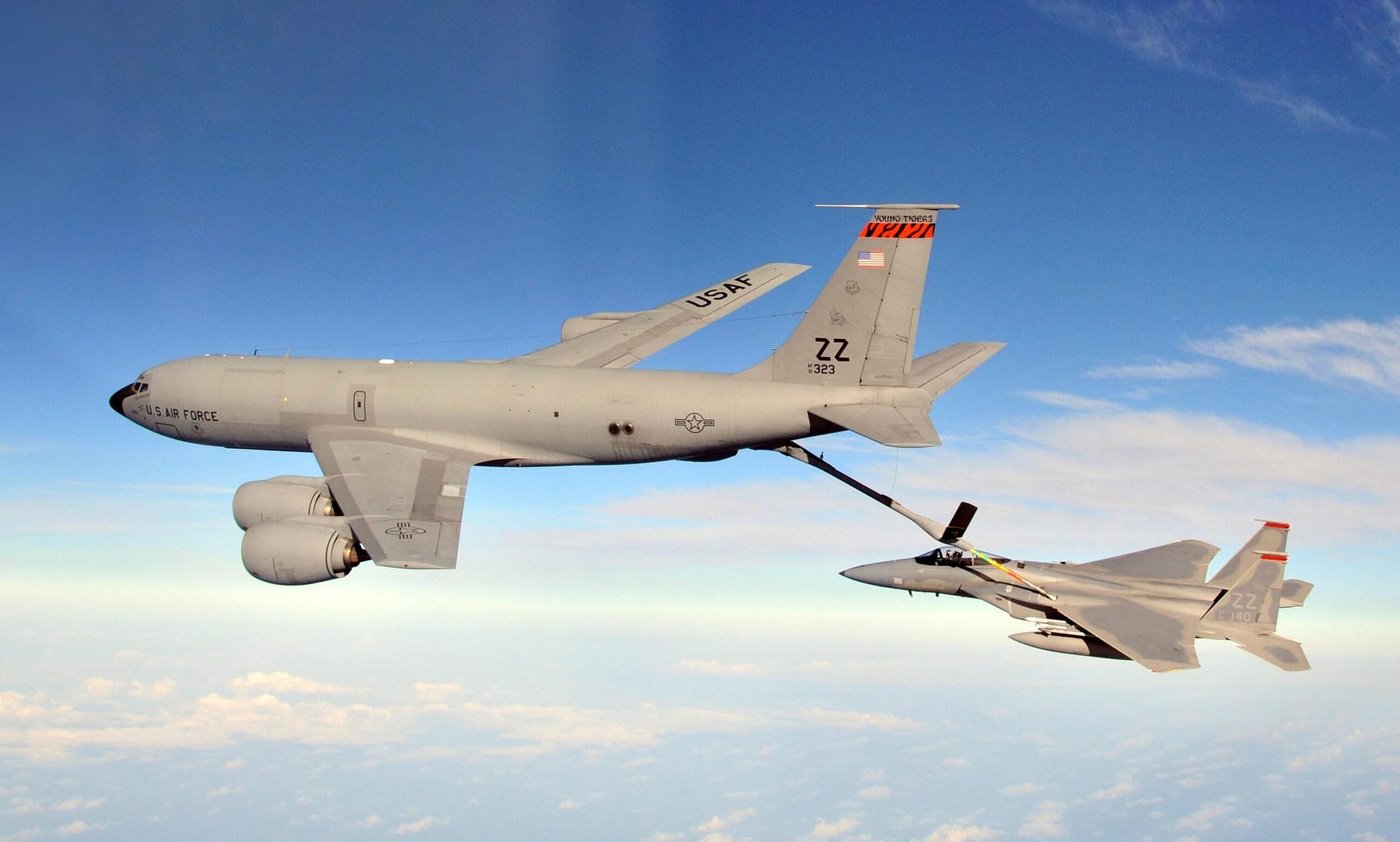 KC-135R refuels F-15C Eagle