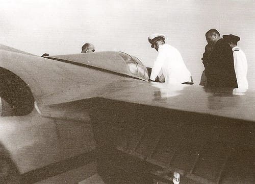 Kurt Tank and Juan Peron inspect the Pulqui II jet in Argentina