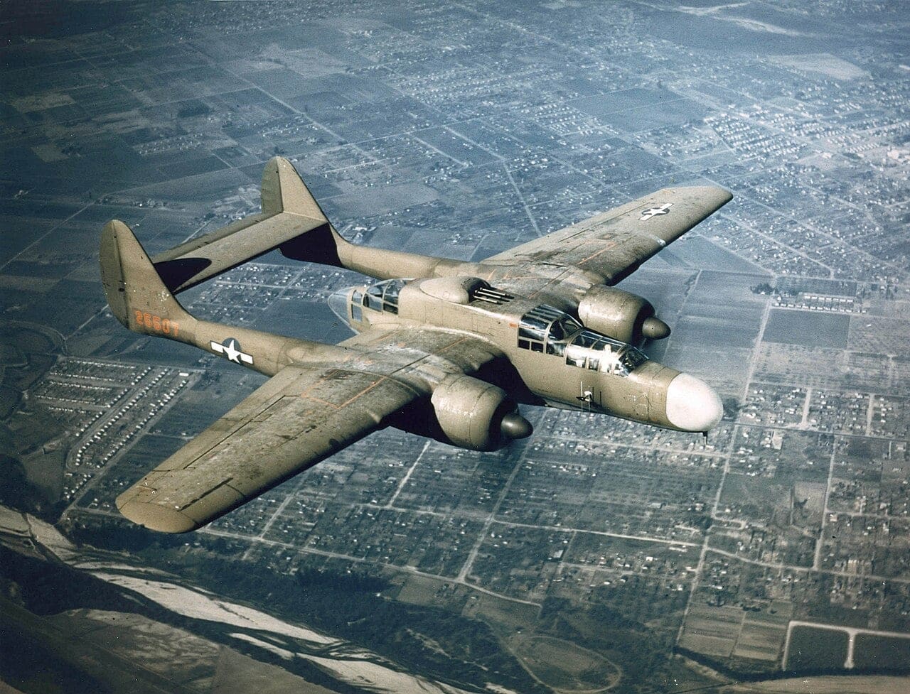 P-61 Black Widow in flight Northrop P-61 Black Widow night fighter airborne