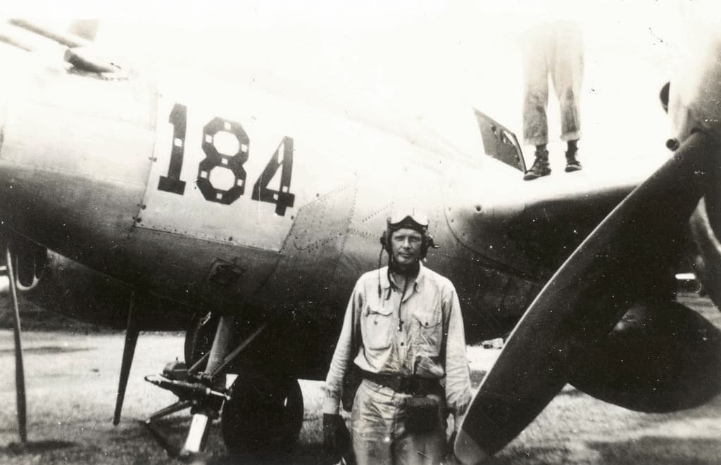 Charles Lindbergh with a Lockheed P-38J Lightning in the Pacific, July 1944