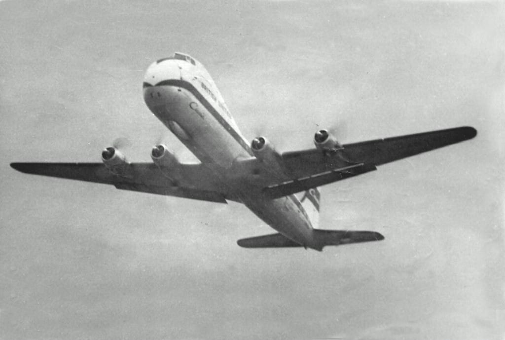 A Carvair of British United Air Ferries showing its raised nose