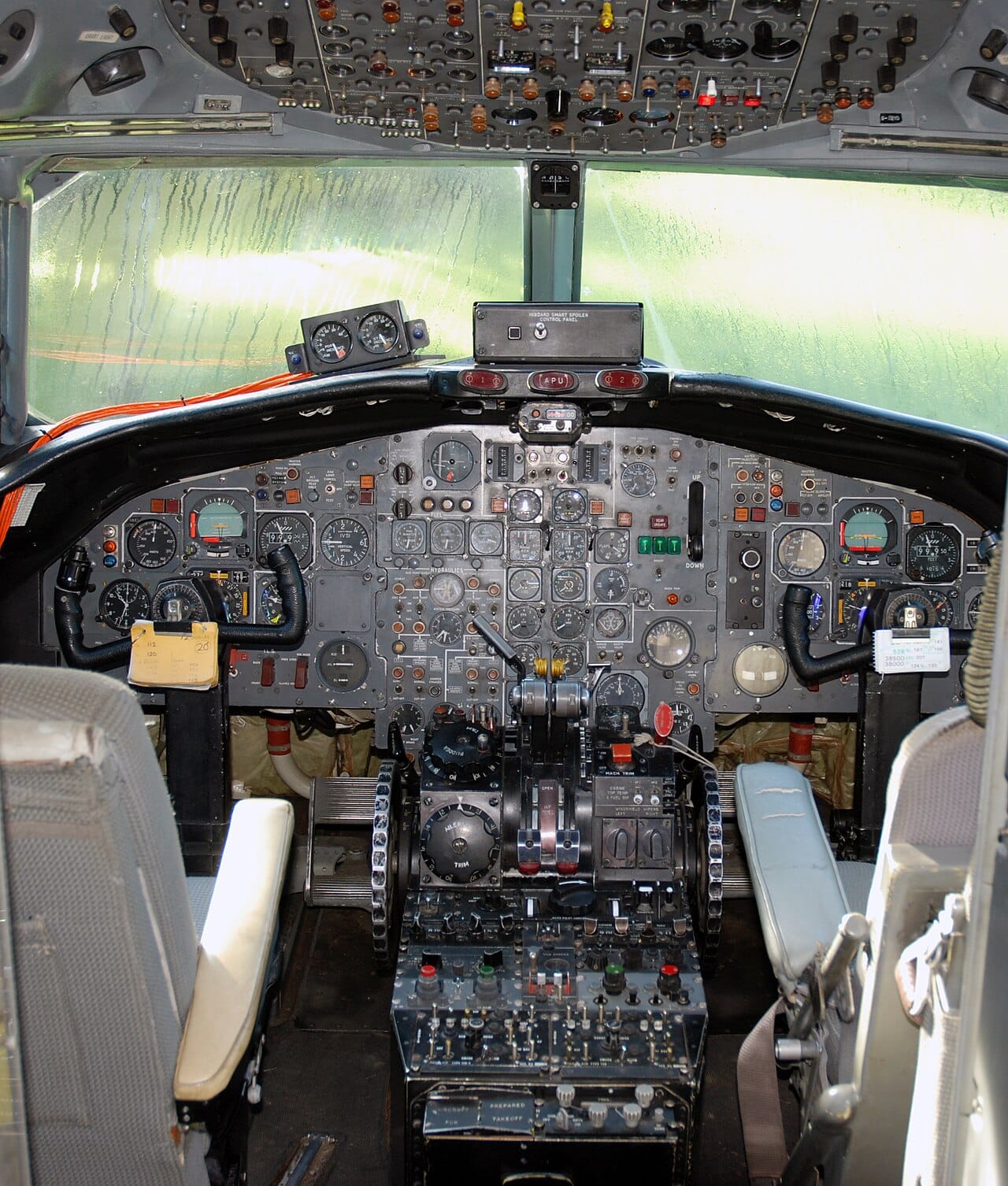 BAC One-Eleven airliner flight deck showing instrument panel and cockpit windscreens