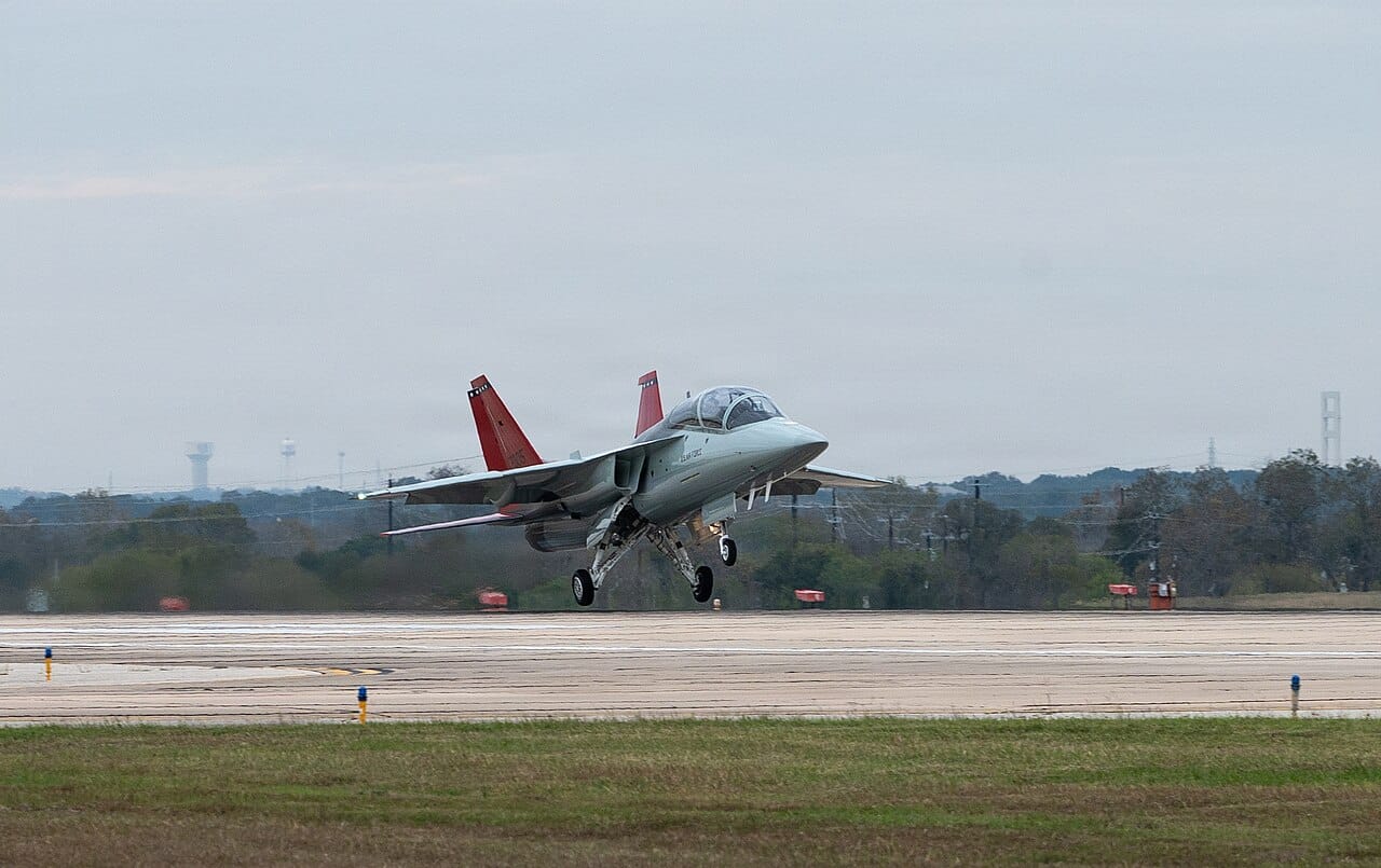 The T-7A Red Hawk touches down at Joint Base San Antonio-Randolph for the first time