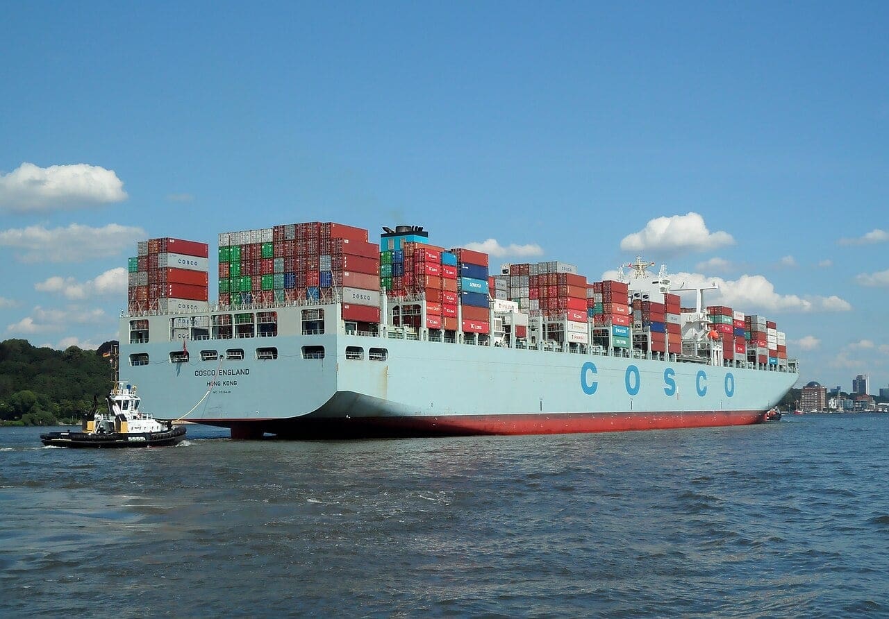 COSCO container ship, part of China's state-run merchant fleet