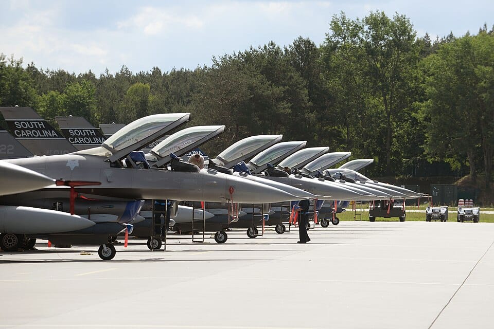 NATO F-16 fighter jets during a European exercise
