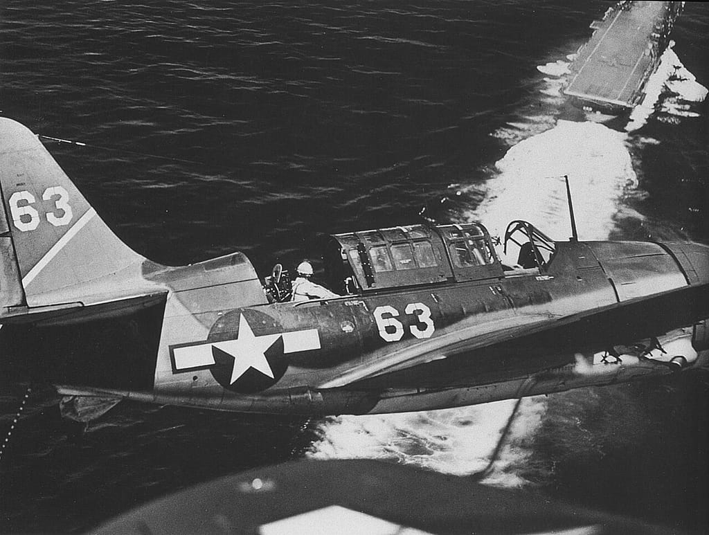 SB2C Helldiver on approach to a carrier