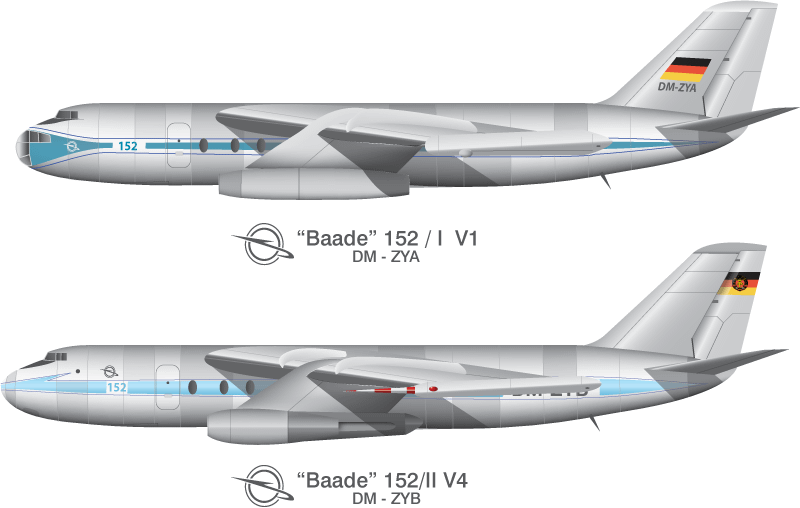Profile illustration of the Baade 152 prototypes