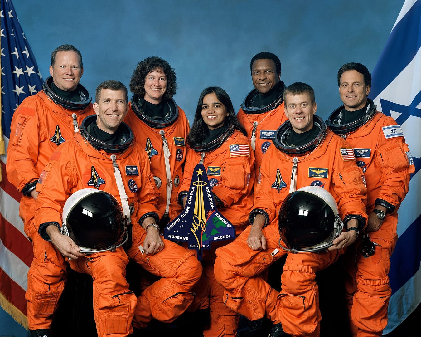 STS-107 crew including Ilan Ramon The STS-107 crew of Space Shuttle Columbia; Ilan Ramon, Israelu2019s first astronaut, is among them
