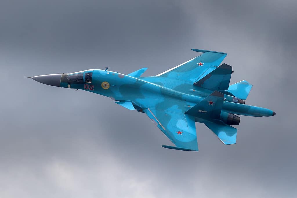Russian Su-34 twin-seat strike aircraft flying