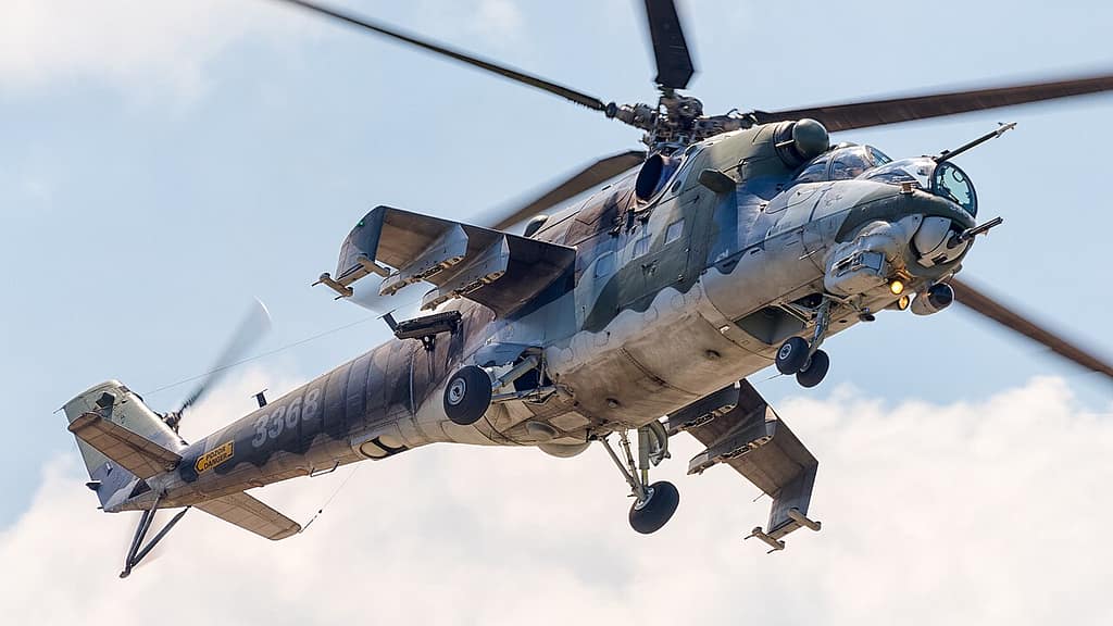 A Mil Mi-24 Hind attack helicopter