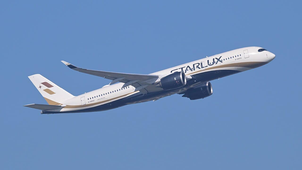 Starlux Airlines Airbus A350-900 departing Taipei Taoyuan