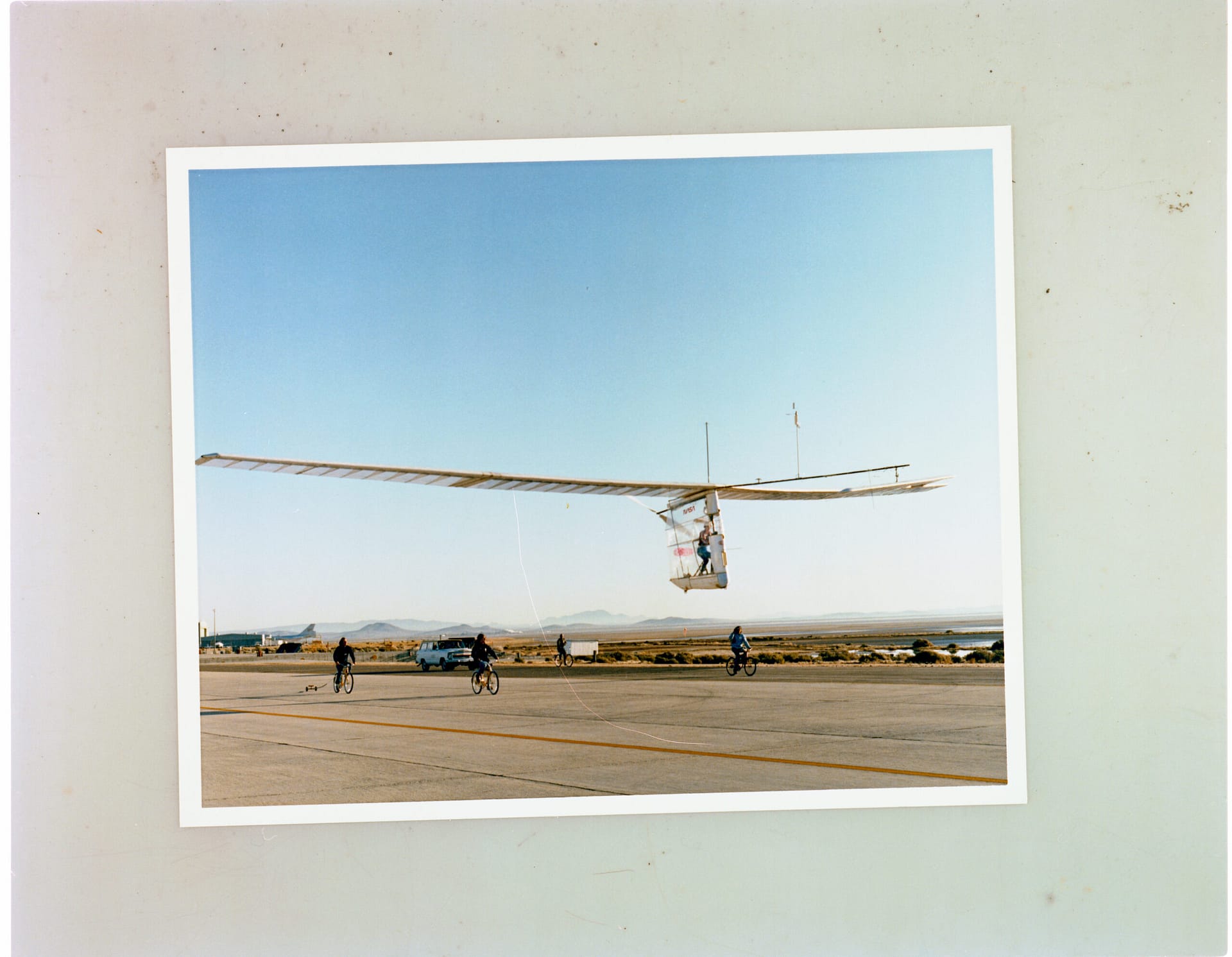 The Gossamer Condor human-powered aircraft in flight