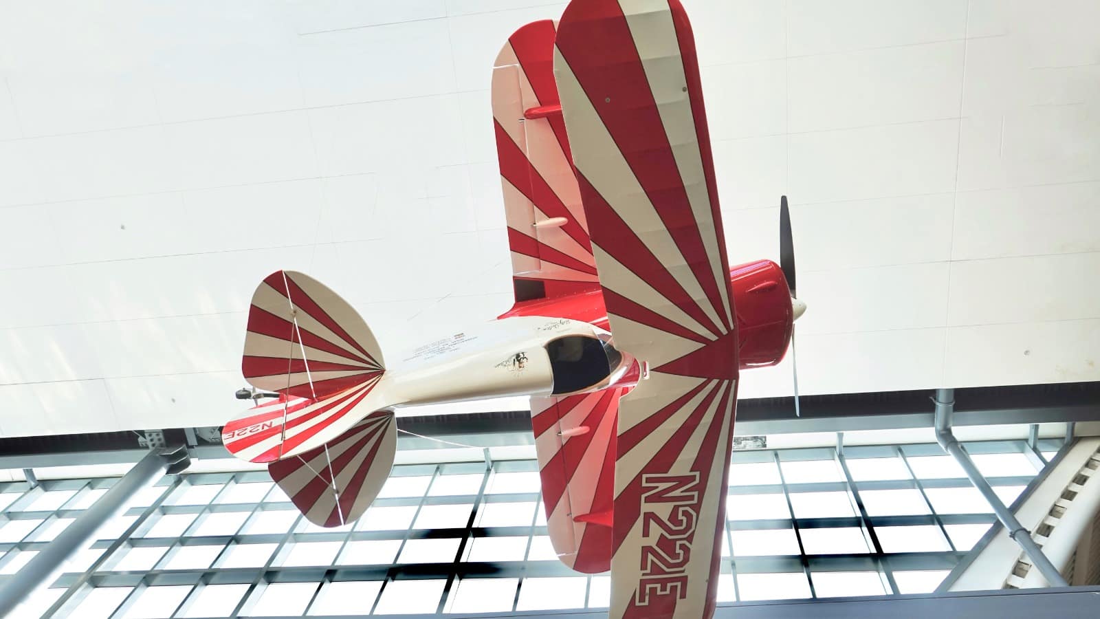 Betty Skelton’s Pitts Special S-1C, N22E, Little Stinker, displayed inverted at the Smithsonian Udvar-Hazy Center